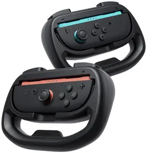 JSAUX Steering Wheels for Nintendo Switch 2 JoyCon Controller, Compatible with Mario Kart 9/8 Deluxe, Realistic Racing Experience with Comfortable Grip, Switch 2 JoyCon Controller Accessories – 2X Black