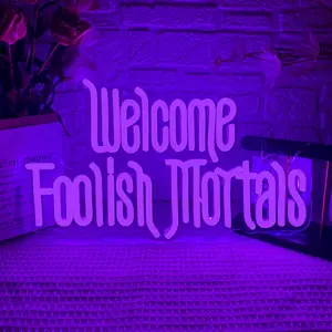 Welcome Foolish Mortals Neon Sign, Bright LED Halloween Decor, 24.8 Inch Hanging Chain, USB Powered, Spooky Atmosphere, Premium Acrylic Backboard, Unique Gift for Gothic Lovers