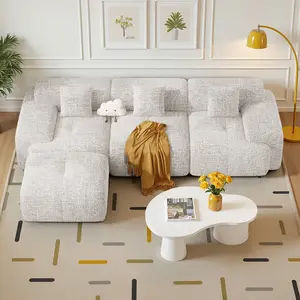 【2 Packages shipping】122" Modern L Shaped Modular Sectional Sofa, Boneless Couches for Living Room with Ottoman,4 Seater Convertible Chenille Cloud Couch Sofa Set, No Assembly Required
