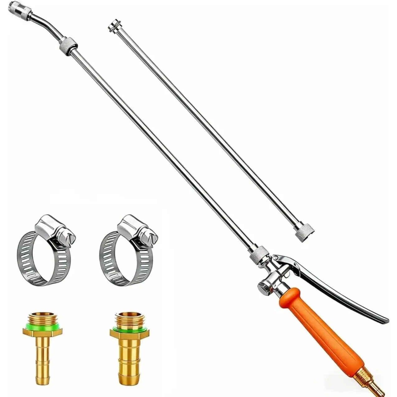 44 Inches All Metal Replacement Sprayer Wand,1/4" & 3/8" Brass Barb Sprayer Wand Replacement, Stainless Steel Sprayer Wand with Shut off Valve & 2 Hose Clamps