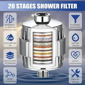 HOLENGS 20 Stage Shower Filter for Hard Water High Output Removes Chlorine & Fluoride with KDF 55 & Activated Carbon for Optimal Purification