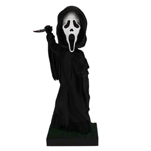 Ghost Face Stab on Grass Bobblehead - Black Costume, Ideal for Halloween Decor