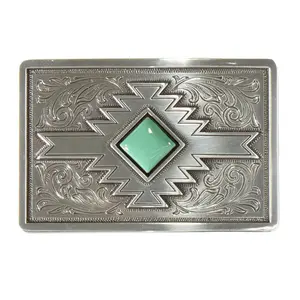 Blazin Roxx Women’s Rectangle Buckle – Turquoise Stone & Engraved Silver