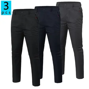Men’s golf pants, available in 1-, 2-, or 3-pack options; all-season straight-leg casual long pants that are breathable and comfortable; solid-color business work pants suitable for everyday wear; men’s long pants for spring and autumn. mens bottoms