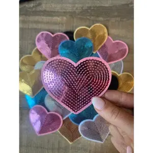 Sequin Heart Medium Pink 8.5cm
