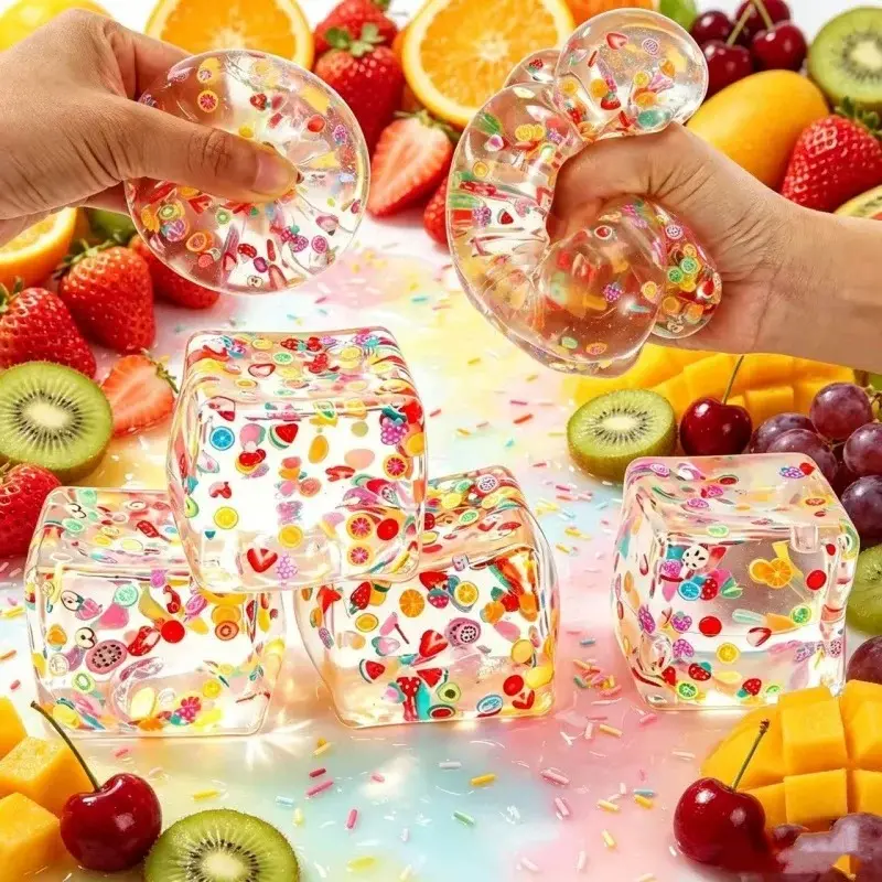 Fruit Slice Maltose Cube Squishy Toy TPR Transparent Stress Balls Autism Sensory Toys Stress Anxiety Relief Fidget Toys