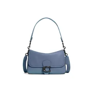 Coach Tabby 26 Flap Crossbody Bag for Women, Rhinestone C-Logo Clasp, Leather, Washed Denim Color