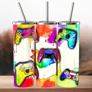 Colorful Game Controller Stainless Steel Insulated Tumbler with Straw Lid, Reusable Gaming Aesthetic Travel Cup, Gift for Gamers