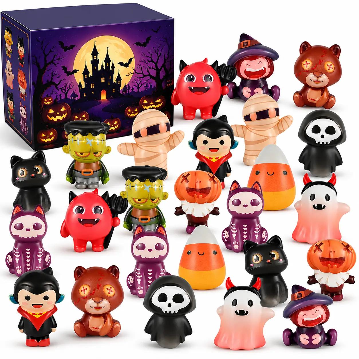 24PCS Halloween Squishy Toys, Classic Novelty Goodie Bag Fillers, Pinata Stuffers & Classroom Prizes for Kids