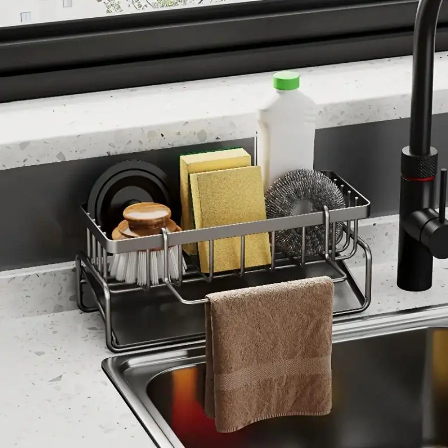 Kitchen Sink Storage Rack, 1 Count Kitchen Sink Sponge Soap Storage Drain Rack, Kitchen Sink Organizer, Cleaning Organizer, Kitchen Sink Accessories, Kitchen Storage & Organization