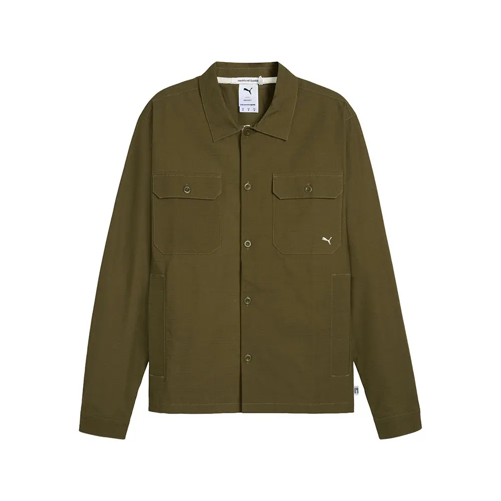 PUMA Mens Mmq Ripstop Overshirt Button Down Jacket Athletic Outerwear Casual - Green