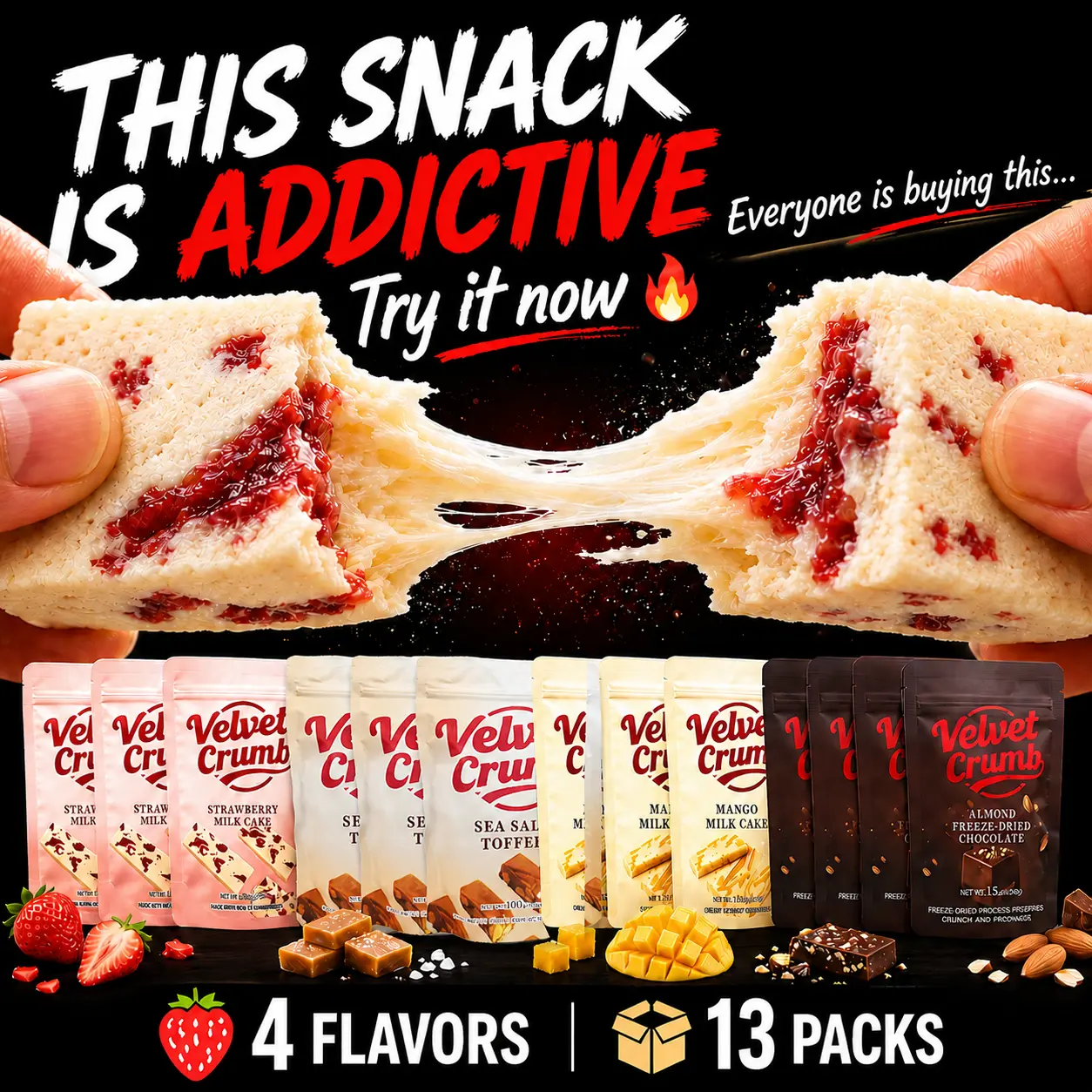 Binge-Worthy 13-Pack!  Strawberry Mango Milk Chocolate Bites - Freeze Dried Crunch, Perfect Late Night Snack