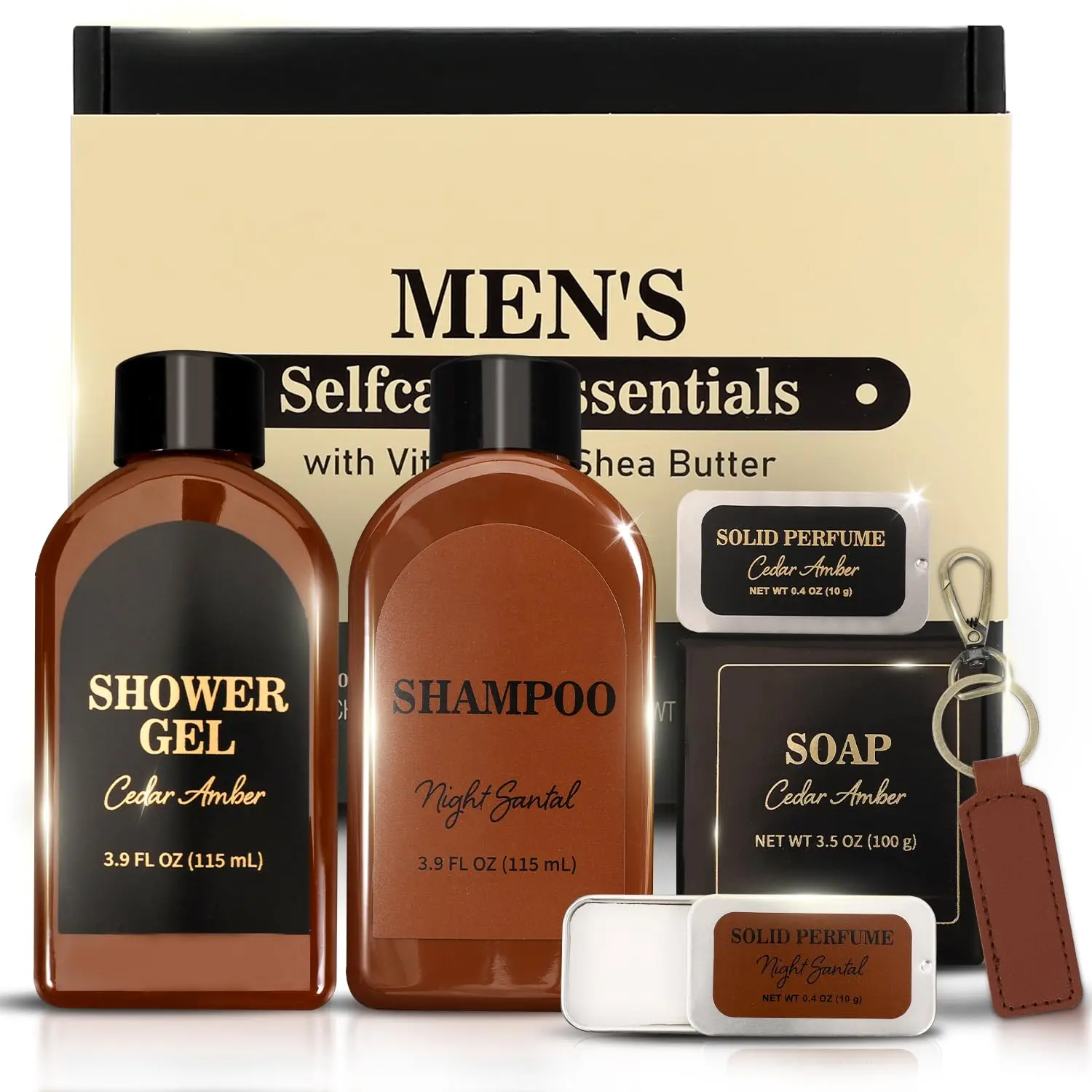 Self Care Gift Set for Men, Bath and Body Spa Gift Baskets for Men, Body & Earth Mens Cedar and Santal scented Bath Set, Father's Day Gifts