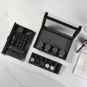 Personalized Men's Watch Box with Drawer - Watch Display Case for 10 Watches, Valet Box with Cufflink Storage, Leather Anniversary for Him