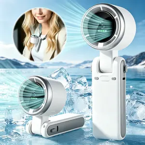 【Summer Necessity】Compact Portable Hand Turbo Fan 5 Adjustable Wind Gears 4000mAh Built-in Battery 10 Hours Continuous Cooling 3-IN-1 Recharge Fan for Watching Football Matches Outdoors & Work