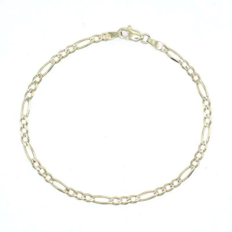 14KT Gold Figaro Bracelet 3MM -Solid Bracelet, Size 7 .5” Unisex Wear