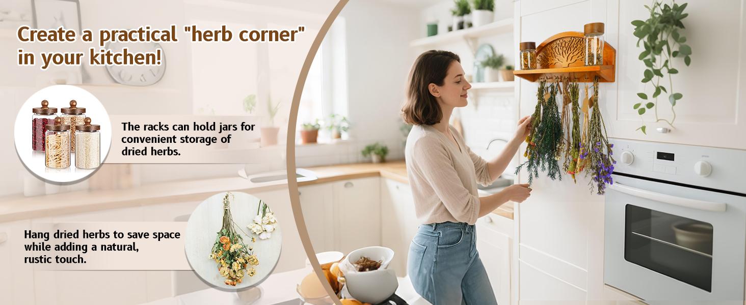 Rustic Herb Drying Rack Hanging - Artistic Life Tree Design for Kitchen Witches & Gardeners - Holds 11 Bouquets - Saving Space Herb & Flower Dryer - Gift for Crafters - Wall Art Décor