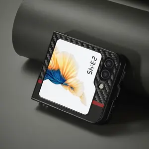 for Samsung Galaxy Z Flip 7 Case Ultra Thin Hard Carbon Fiber PU Leather Hybrid Smartphone Cases Anti -Fingerprint Shockproof Protective Cover for Samsung Z Flip 6/5/4/3 5G Shell Black