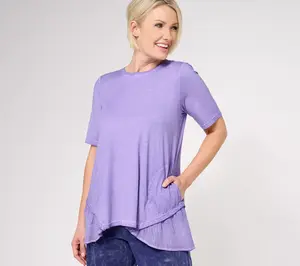 LOGO by Lori Goldstein Distressed Cotton Modal Peplum Top LOGO by Lori Goldstein Distressed Cotton Modal Peplum Top