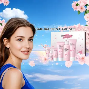 Daily Skin Care Set, Gentle Korean Skin Care Set, Women's Skin care Set Gift Box, including cleanser, toner, Lotion, Serum, Eye Cream, Essence Cream Cherry Blossom Beauty Products, 7 pcs Skin Repair
