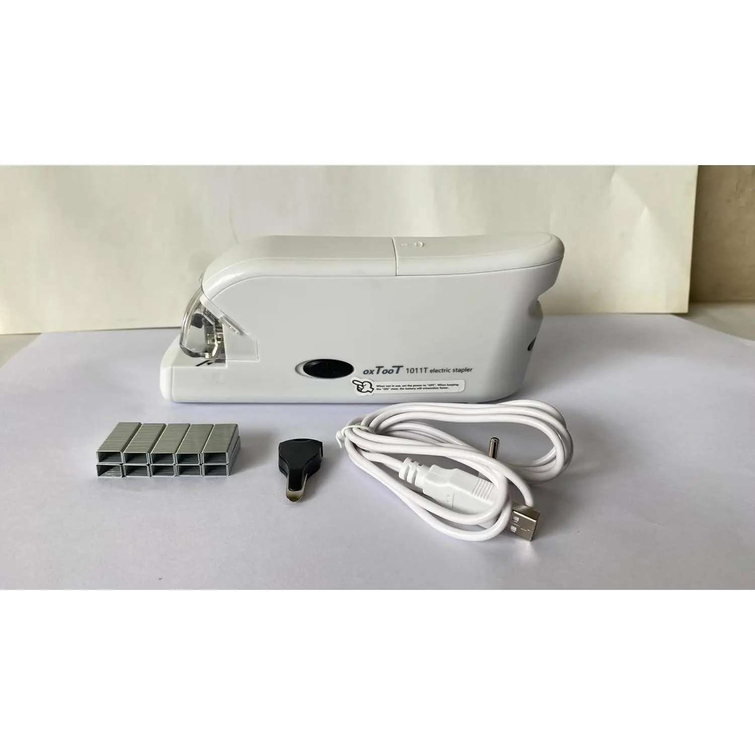 Compact White Electric Stapler - Intelligent Dual Power Supply, Portable Office Tool for #10 Staples