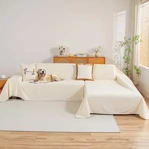 Couch Cover for Sectional Sofa, 2 count Chenille Couch Covers for L Shape Sofa Cover, Furniture Protector for Pets, , Sofa Slipcover for 2-3 Cushion Couch (71"x118"+71"x118", Beige)