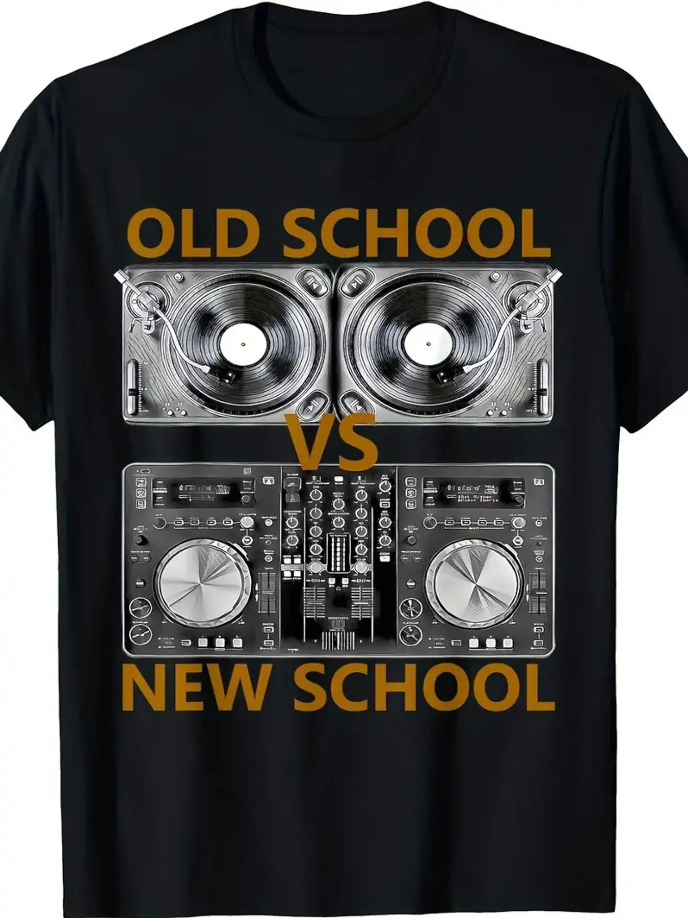 1pc Men's DJ Music T-Shirt Compatible for Dance Parties - DJVS & Lettering Print Round Neck Short Sleeve Casual Streetwear Tee for Events, Machine Washable Dance Music Apparel