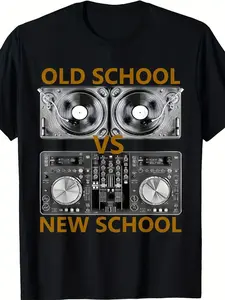1pc Men's DJ Music T-Shirt Compatible for Dance Parties - DJVS & Lettering Print Round Neck Short Sleeve Casual Streetwear Tee for Events, Machine Washable Dance Music Apparel