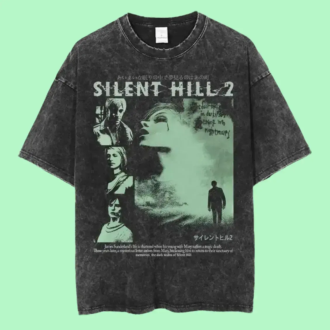 Men's Silent Hill 2 Oversized Vintage Graphic Tee - 100% Cotton Garment-Washed Short-Sleeve Round Neck Menswear, Retro Gaming Hiphop Streetwear, All-Season Machine-Washable DTG Print Casual Top jesus tshirt ocean shirt Fabric Stretch