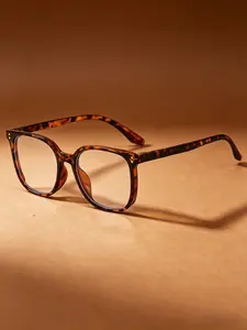 Vintage Tortoise Anti-Blue Light Glasses, Large Frame Plain Design, Stylish Square Frames, Daily Commute Office Computer Protective Eyewear, All Seasons Wear