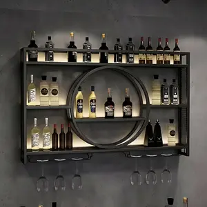 3 Tier Metal Wall Mounted Wine Rack, 39/47/55 Inch Modern Wall Bar Shelf with Glass Holder, Large Capacity Liquor Storage Shelf Black & Gold for Home Bar Kitchen Dining Room