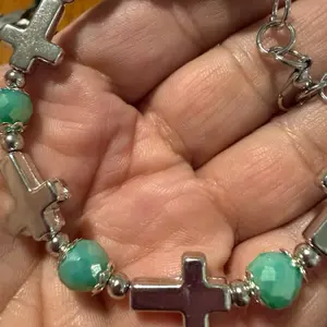 Handmade Bracelets with Green Beads and Silver Cross Charm for Women's Fashion Accessories
