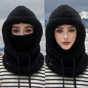 Women's Winter Fleece Face Mask Hat Scarf Set, Gaiter Mask, Integrated Cap, Thick Fleece Hooded Hat, Ear Protection, Windproof Cotton Hat, Cycling Warmth Accessories