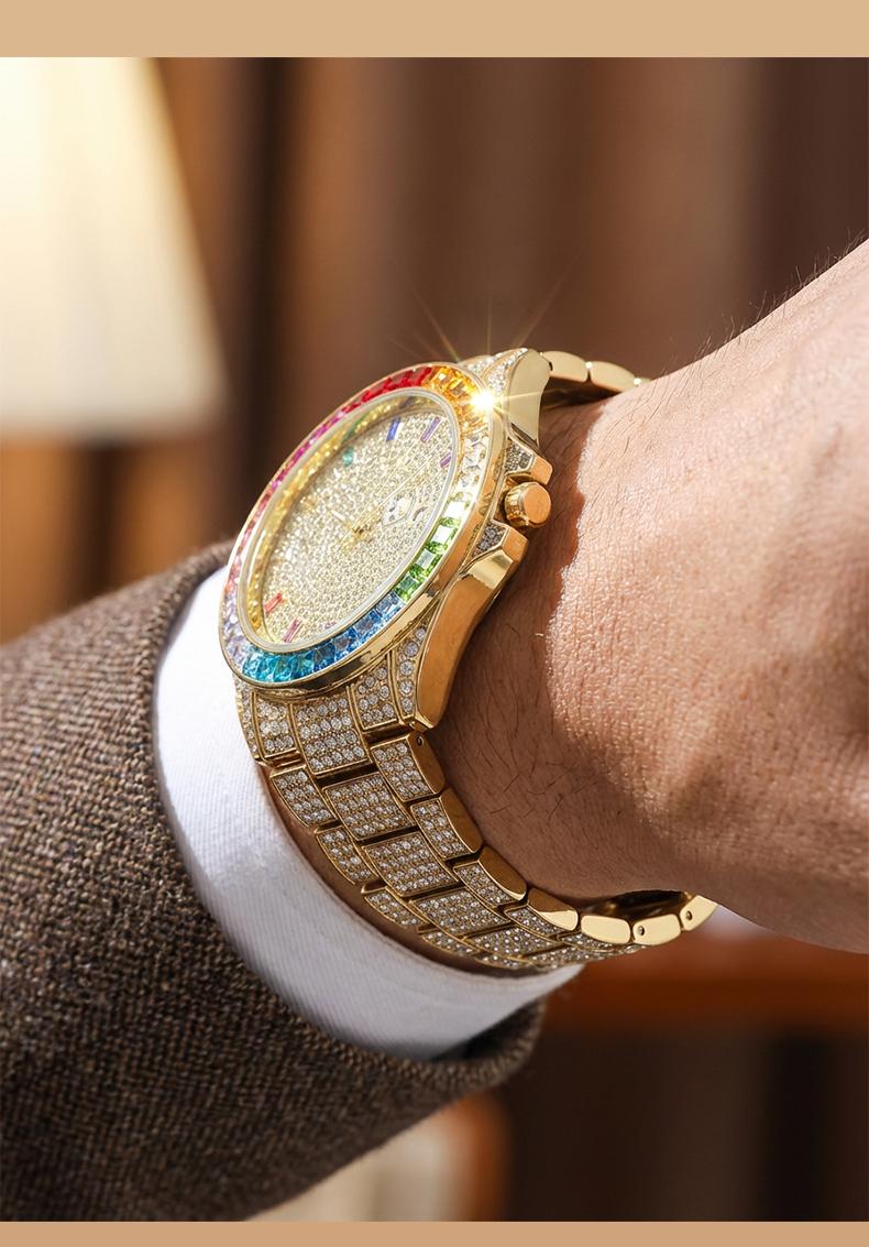 Men's Multifunctional wristwatch Luxury Rhinestone Embellished QuartzWatch Rainbow Crystal Chronograph with Gift Box Included Fashion Timeless ClassicWatch Flash Sale -Fashionable Men's Multifunctional wristwatch Luxury Rhinestone Embellished QuartzWatch Rainbow Crystal Chronograph with Gift Box Included Fashion Timeless ClassicWatch Flash Sale -Fashionable