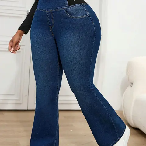 Women's Plus Size Trendy Fashion Bell Bottom Jeans, Elastic Comfortable Soft Denim Jeans, New Style Long Fitted Jean Trousers, Womenswear Pants, Flare Leg Denim, Flared Leg Design