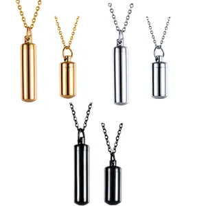 Cylinder Ashes Urn Pendant Charm Stainless Steel Cremation Memorial Necklace Jewelry 3 Colors