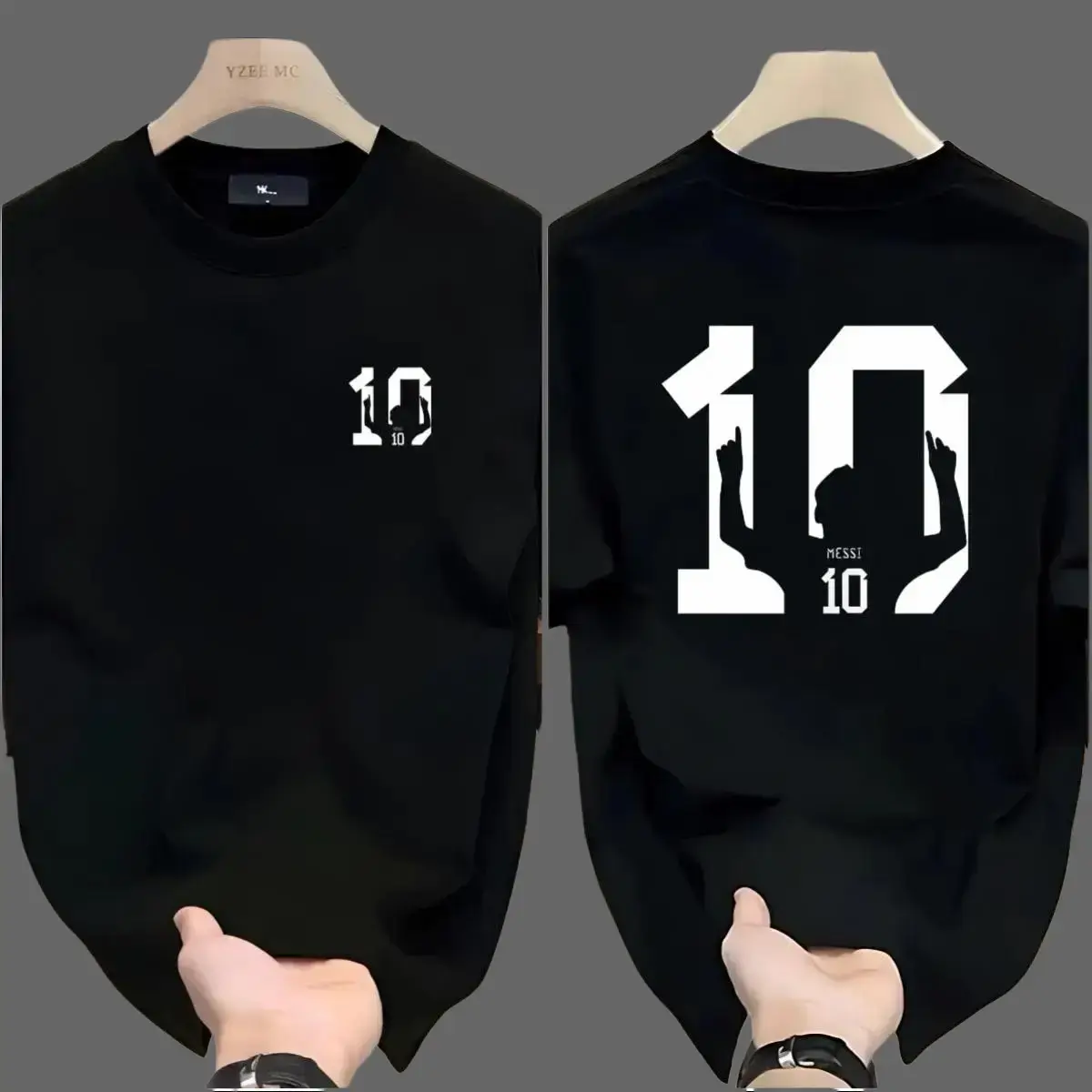 Menswear Men's Cotton Short-Sleeve Round Neck Unisex Casual Streetwear Top, Featuring Messi No.10 Front & Back Prints, for Urban Outings & Meetings Crewneck Tropical