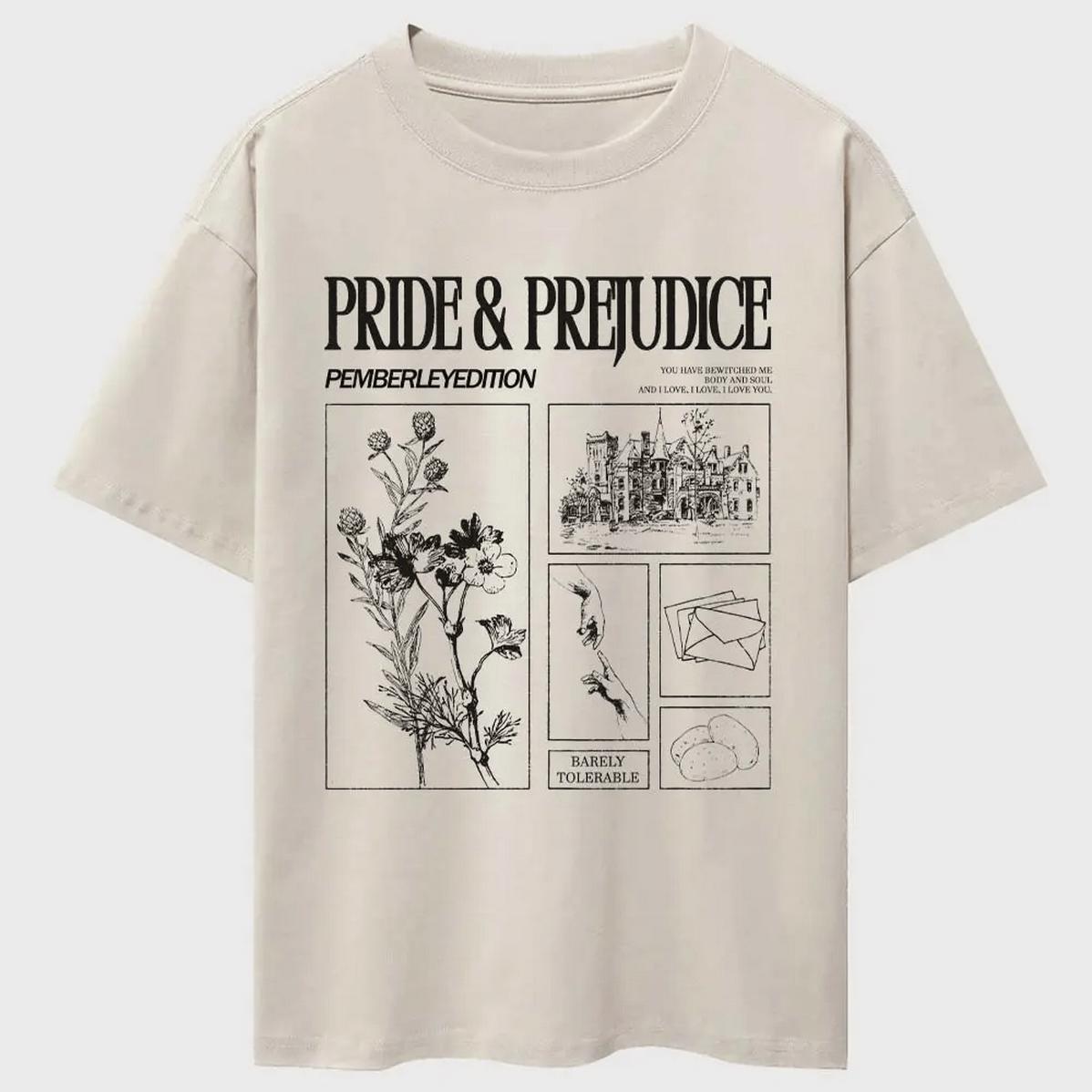 Pride And Prejudice Icons Picture Vintage T-Shirt Pemberley Castle Romance Novels Sweatshirt Mrs Bennet Jane Austen Mr Hoodied Everyday Cotton Sweaters