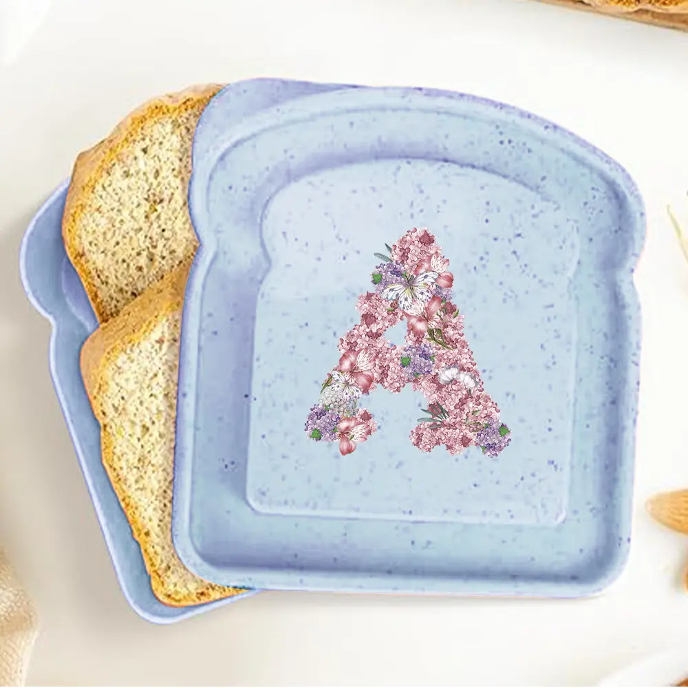 Student Toast-Shaped Bento Box | Large-Capacity Sandwich Container | Freshness Preservation for Sandwiches & Bread | Initial Name 26 Letters Rose Flower Pattern | Ideal Back to School for Classes & Dorms