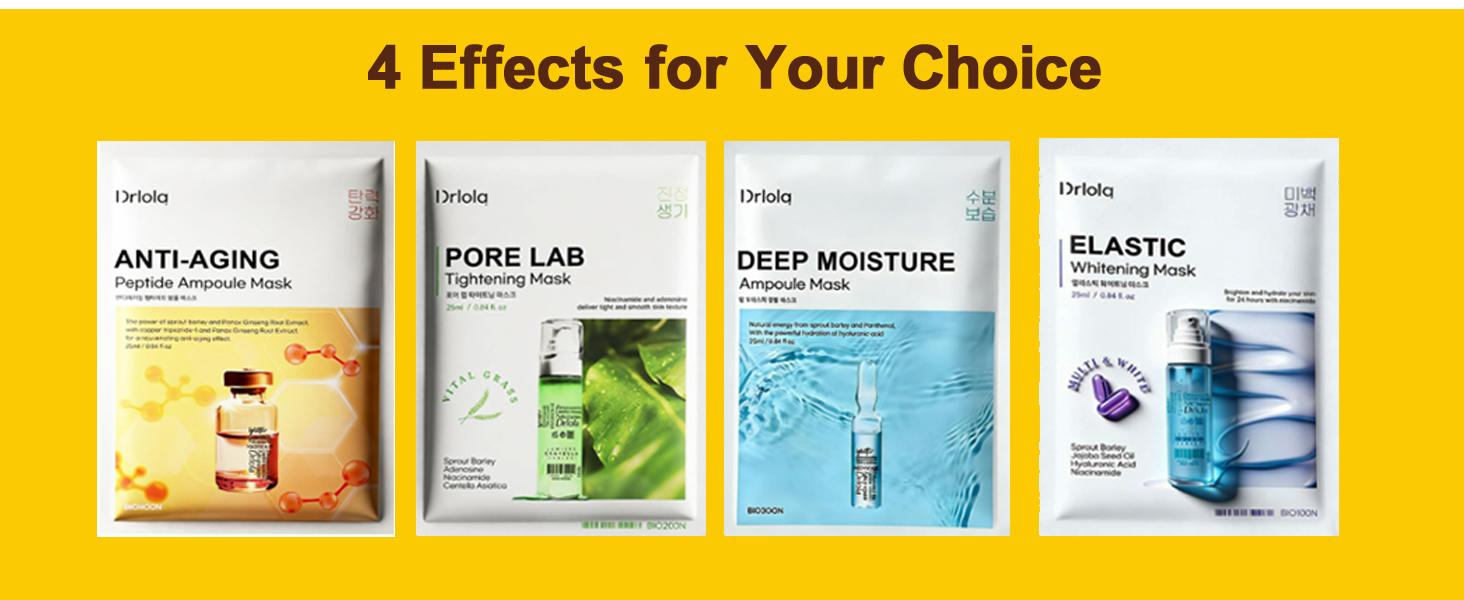 【JU】Dr.LoLa Pore Control & Tighteing Masks | Niacinamide and Adenosine Deliver Tight and Smooth Skin Texture | Sprout Barley |  Adenosine |  Niacinamide |  Centella Asiatica | Korean Face Masks | 10 ea/Box