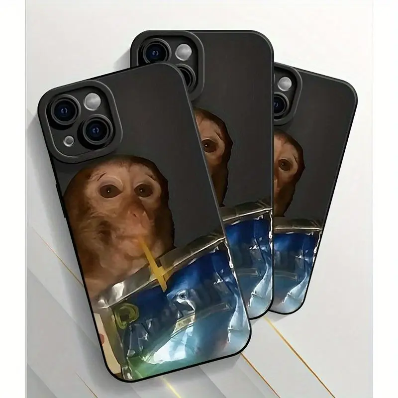 [Sipping Caprisun Phone Case Fun] Monkey Sipping Caprisun Phone Case, Fall and Shockproof Phone Case in Summer, Full Side Protection for iPhone 17 15/14/13/12/11 Pro Max Phone Case Cover Protective