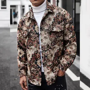 Men's stylish casual retro luxury floral jacquard shirt featuring a carnival design with a large front pocket.It combines retro aesthetics with modern fashion, autumn and winter men's and couple's style, outing fashion colorful pattern long sleeve lightwe