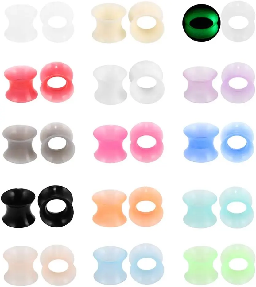 30Pcs Silicone Ear Gauges Flexible Ear Tunnels Plugs Stretchers Expander Double Flared Flesh Ear Piercing for Women Men