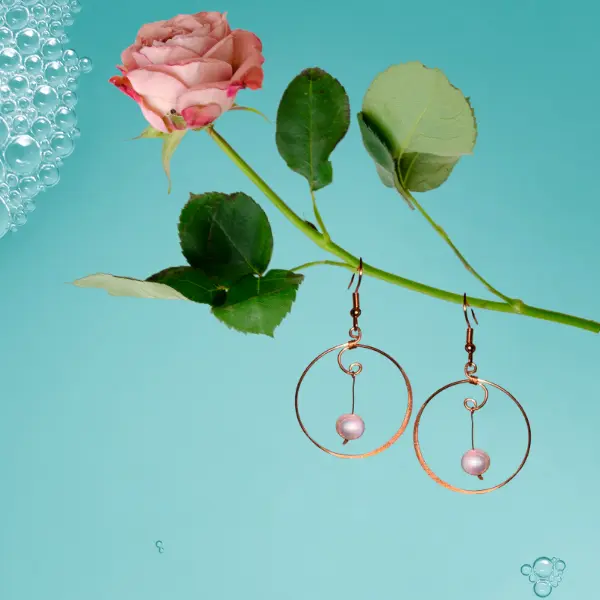 Copper and Pearl Geometric Earings