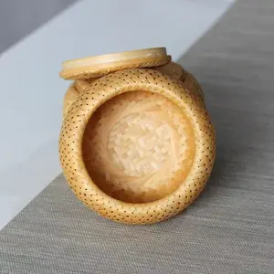 A115. Handmade woven bamboo tea canister, double layer small tea storage box/tea caddy, gift box
