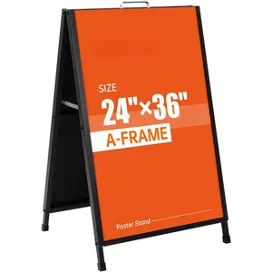 Heavy Duty A-Frame Sidewalks Signs 24x36 Inch,Sandwich Board Black Coated Steel Metal Portable Double-Sided,Slide-in Folding (24x36 Double Side (flat-pack))
