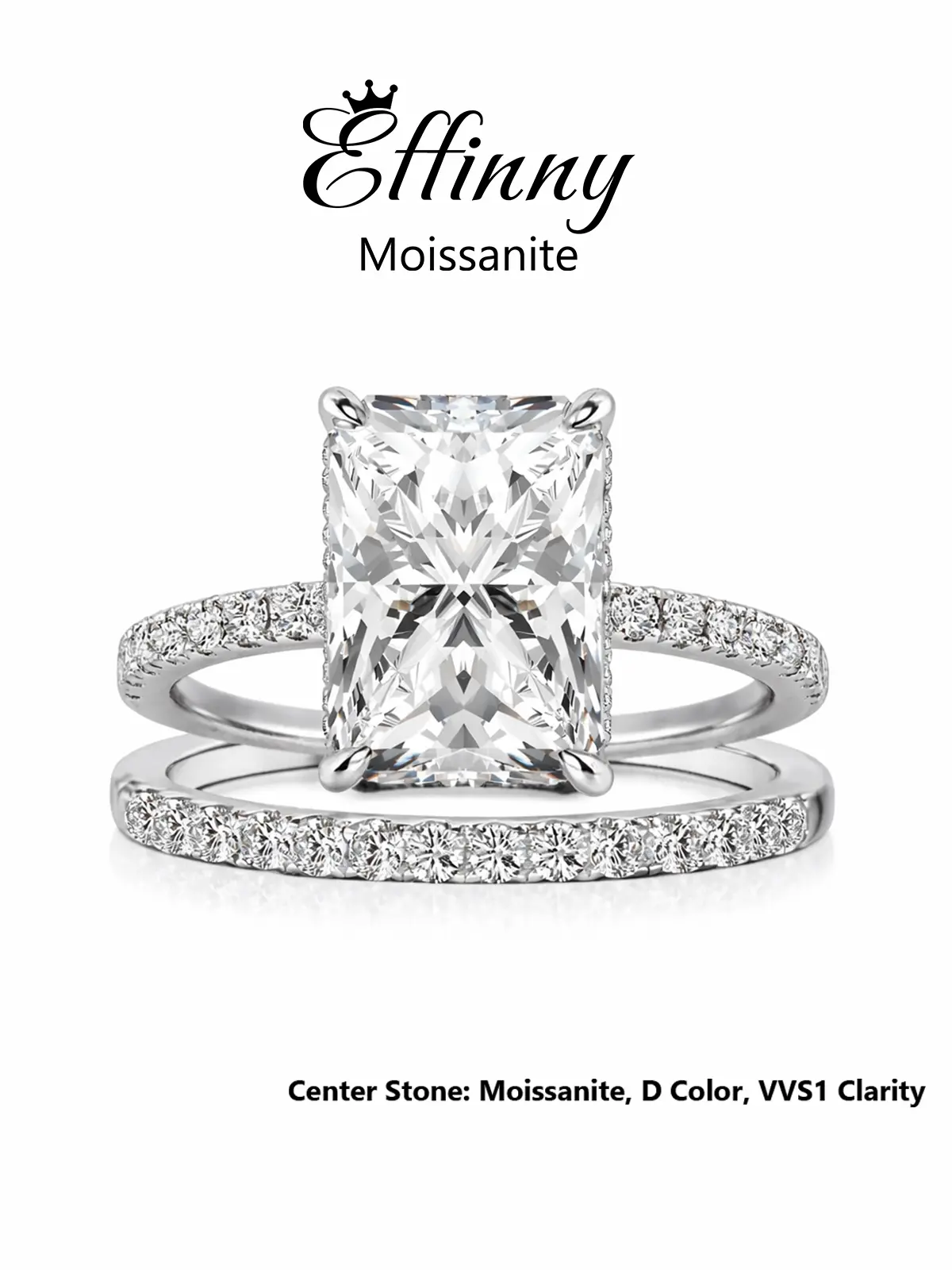 Effinny Women's Non-tarnish 3.5ct Lab-created Moissanite 14K Gold-plated Radiant Cut Wedding Ring Set, Elegant Female Promise Jewelry for Birthday