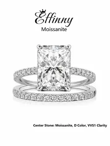 Effinny Non-tarnish Lab Created Moissanite 3.5ct 14K Gold Plated Radiant Cut Wedding Ring Set, Elegance Popular Promise Jewelry for Women