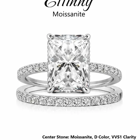 Effinny Women's Non-tarnish 3.5ct Lab-created Moissanite 14K Gold-plated Radiant Cut Wedding Ring Set, Elegant Female Promise Jewelry for Birthday
