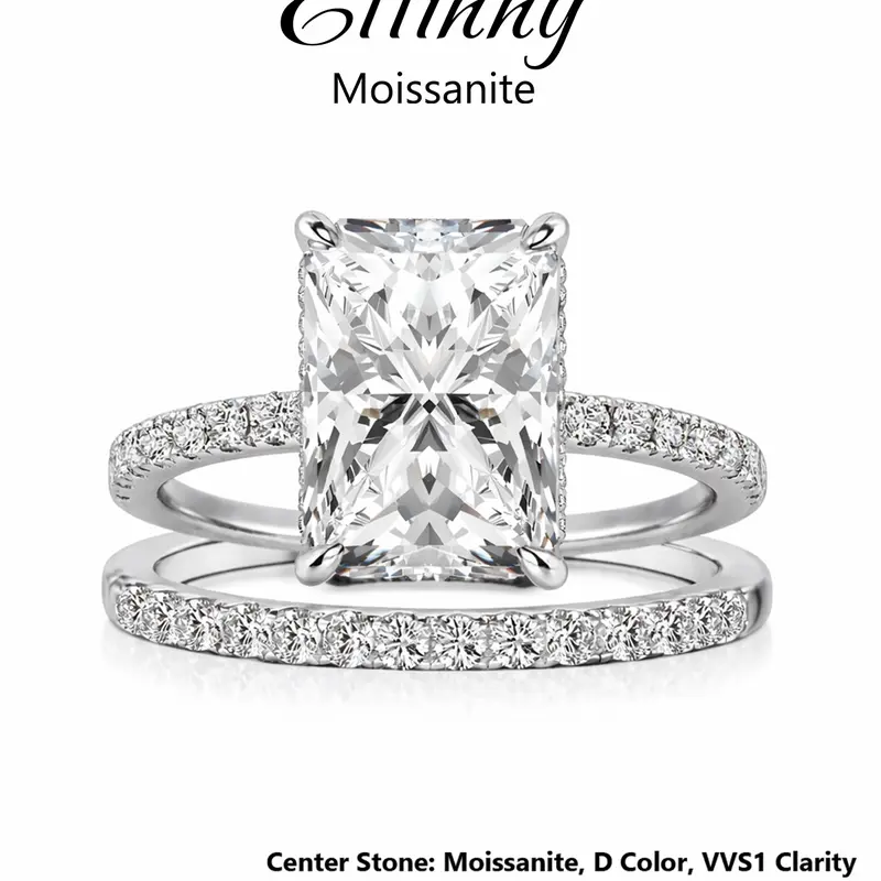 Effinny Women's Non-tarnish 3.5ct Lab-created Moissanite 14K Gold-plated Radiant Cut Wedding Ring Set, Elegant Female Promise Jewelry for Birthday